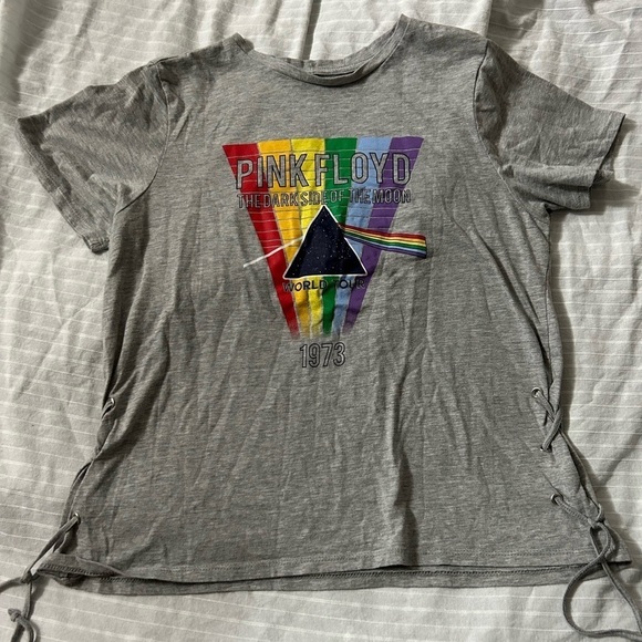 Womens PINK FLOYD DARK SIDE OF THE MOON SHORT SLEEVE T-SHIRT Side Ties GRAY XL - Picture 1 of 6